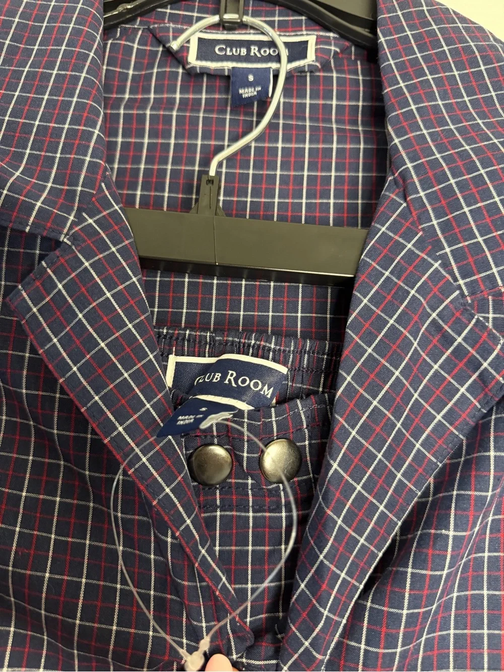 Club Room Men’s 2 Pc Oxford Plaid Cotton Pajama Set Small NWT Navy Red